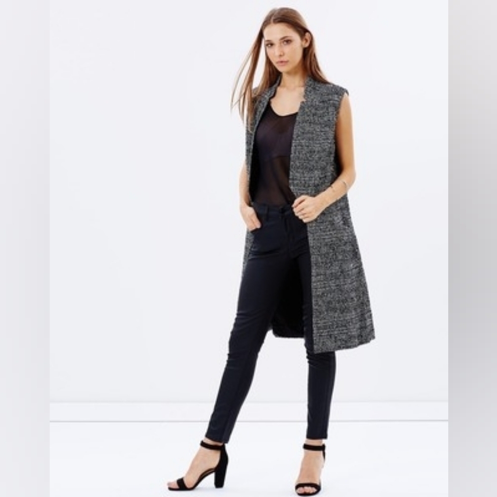 Karen Millen - Black & White Tweed Longline Women Vest Sleeveless Size 8 Wool - Picture 2 of 16